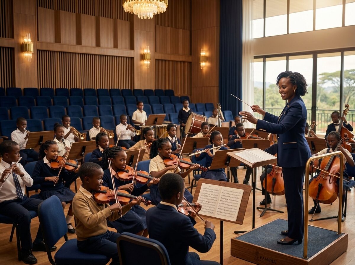 Pamoja Music School conductor in an empty auditorium